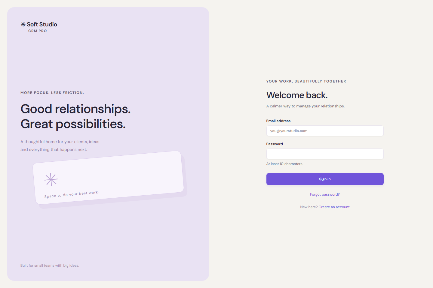 Actual Pro email and password sign-in screen, with empty inputs